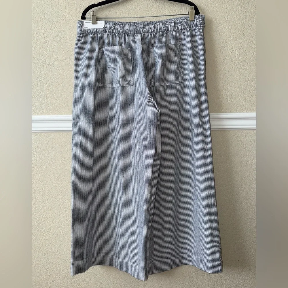 NEW Loft Linen Wide Leg Crop Striped Pull On Elastic Waist Pants Size Large - Picture 13 of 14
